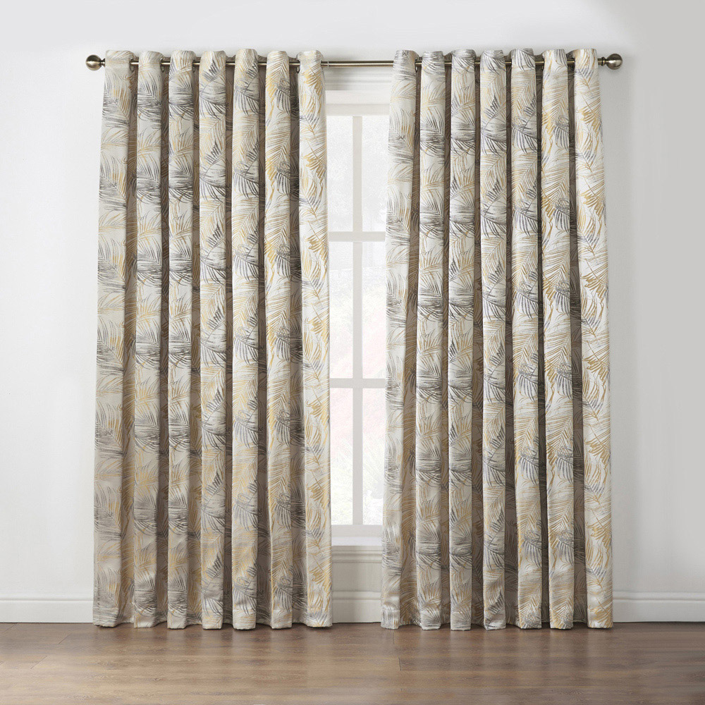 Alan Symonds Dupion Ochre Fern Jacquard Ring Top Eyelet Curtains 168 x 229cm Image 6