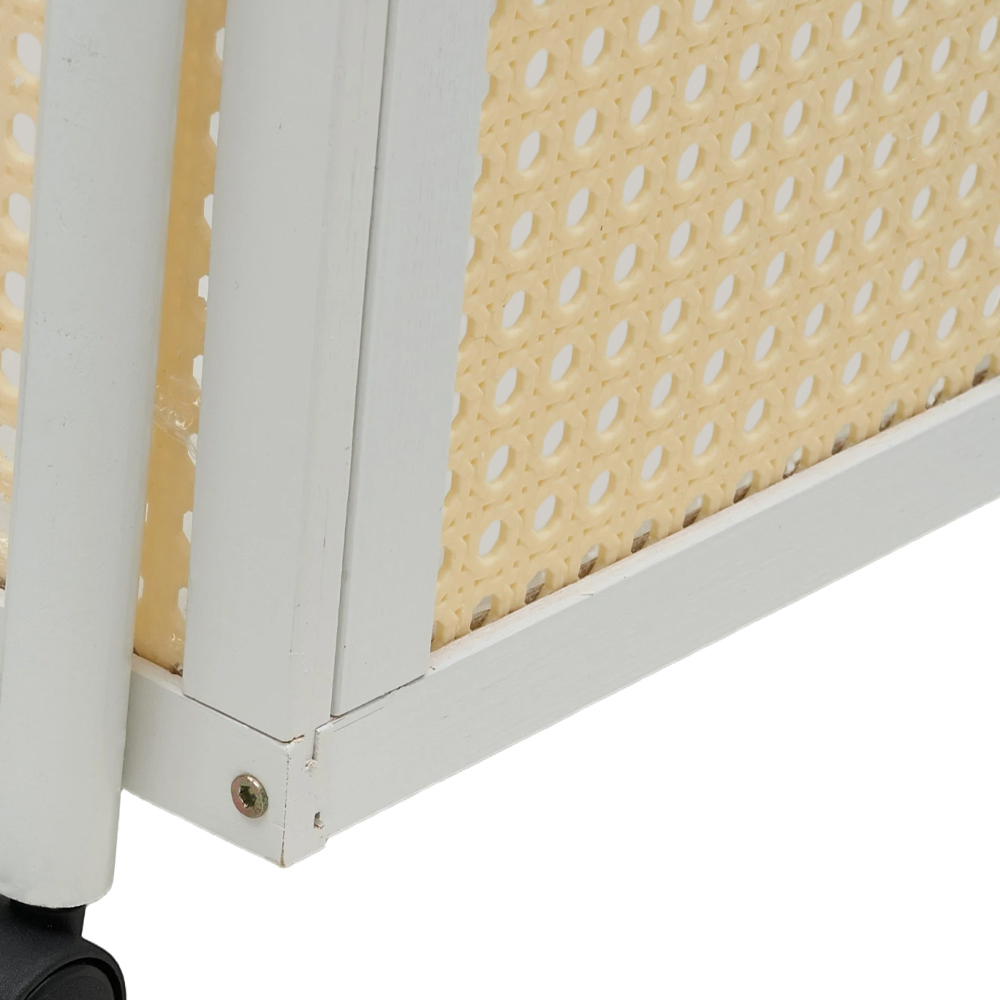 Living and Home 2-Tier Cream White Faux Rattan Side Table with Castors Image 3