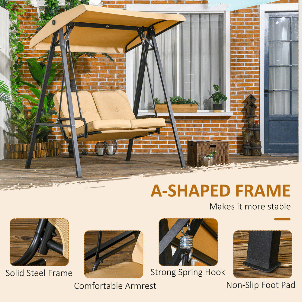 Outsunny 2 Seater Beige Garden Swing Chair with Adjustable Canopy Image 6
