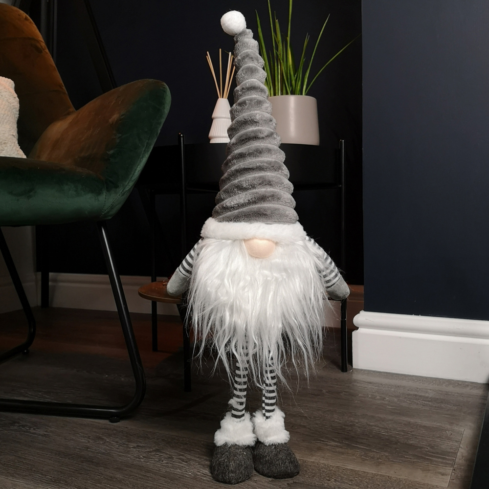 Samuel Alexander Grey Standing Plush Gonk Christmas Decoration with Grooved Hat 53cm Image 2
