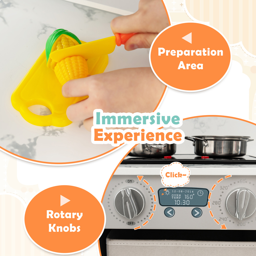 Costway Grey Kids Wooden Kitchen Playset with Lights Image 5