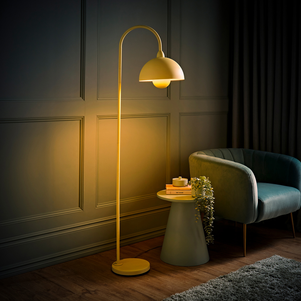 ValueLights Tilly Pastel Lemon Arched Dome Shade Metal LED Floor Lamp Image 6