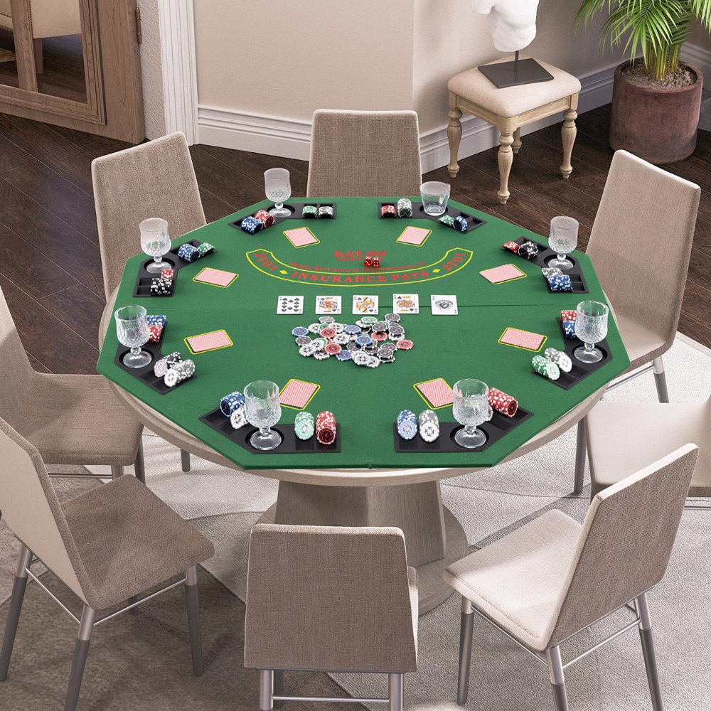 Costway 8-Player Green Foldable Poker Table Top with Carry Bag Image 2