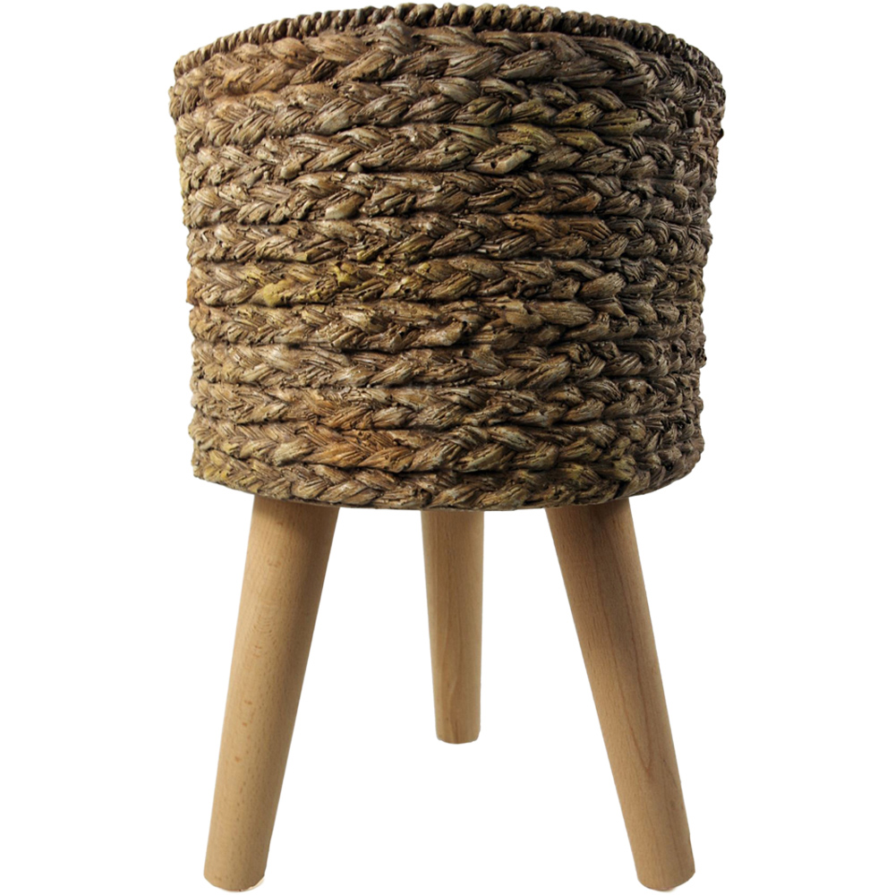 Leaf Woven Effect Fibreglass Composite Indoor Planter with Legs 39 x 26cm Image 1