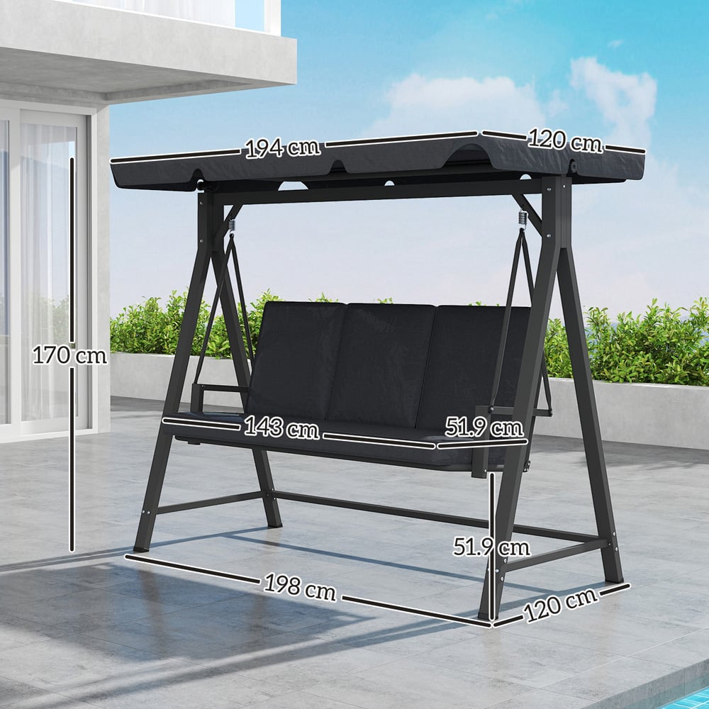 Outsunny 3 Seater Grey Garden Swing Bench with Adjustable Canopy and Cushion Image 9
