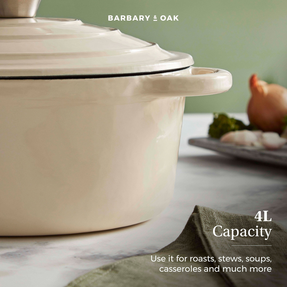 Barbary & Oak 24cm Cream Cast Iron Round Non-Stick Casserole Pan with Lid Image 8