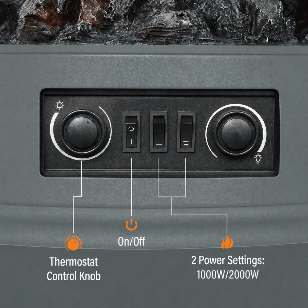 HOMCOM 3-Sided Grey Electric Fireplace Stove with Realistic Log Flame Effect Image 5