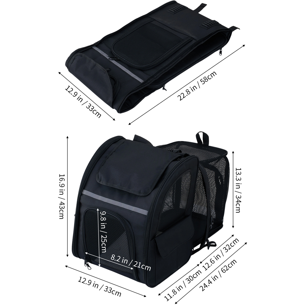 H&O Direct 43 x 33 x 62cm Black Mesh Expandable Pet Carrier Backpack Image 6