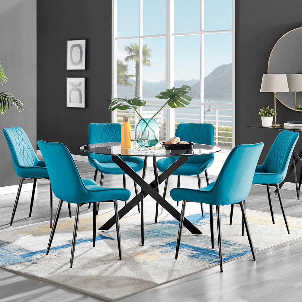 Furniturebox Arona Cesano 6 Seater Round Dining Set Blue and Black Image 1