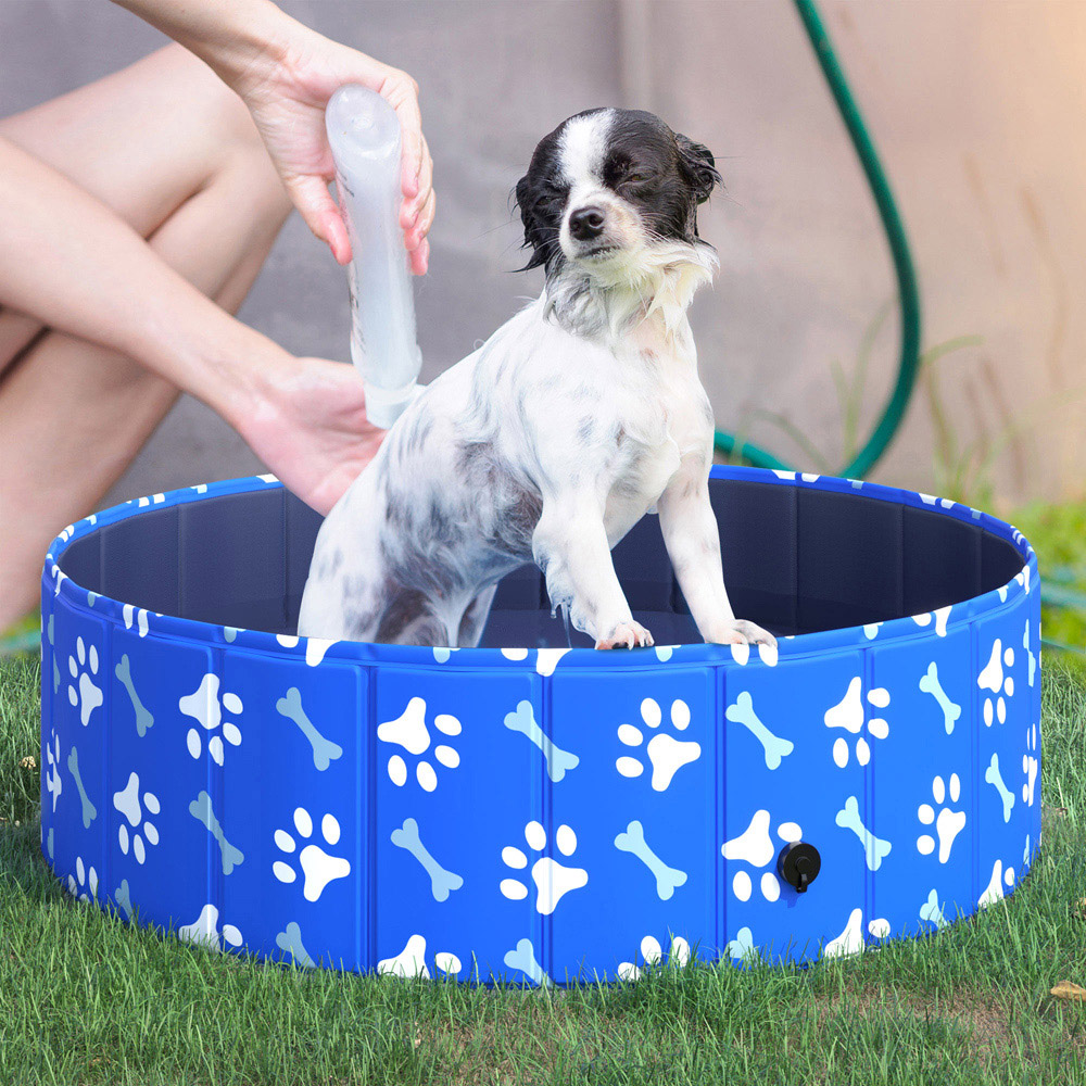 PawHut 100cm Foldable Printed Paddling Pool Blue and White Image 2