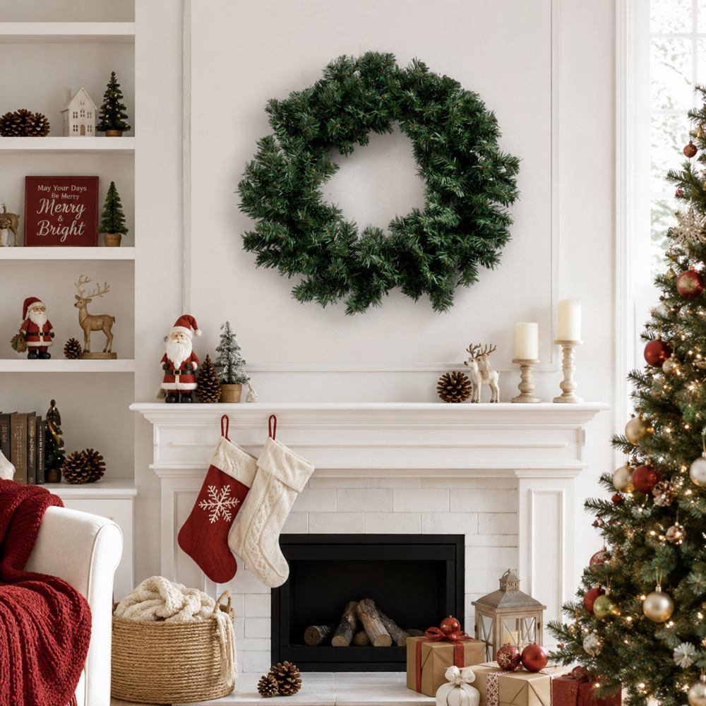Abrihome 35 Warm White LED Multi-Function Artificial Christmas Wreath with 140 Tips 50cm Image 3