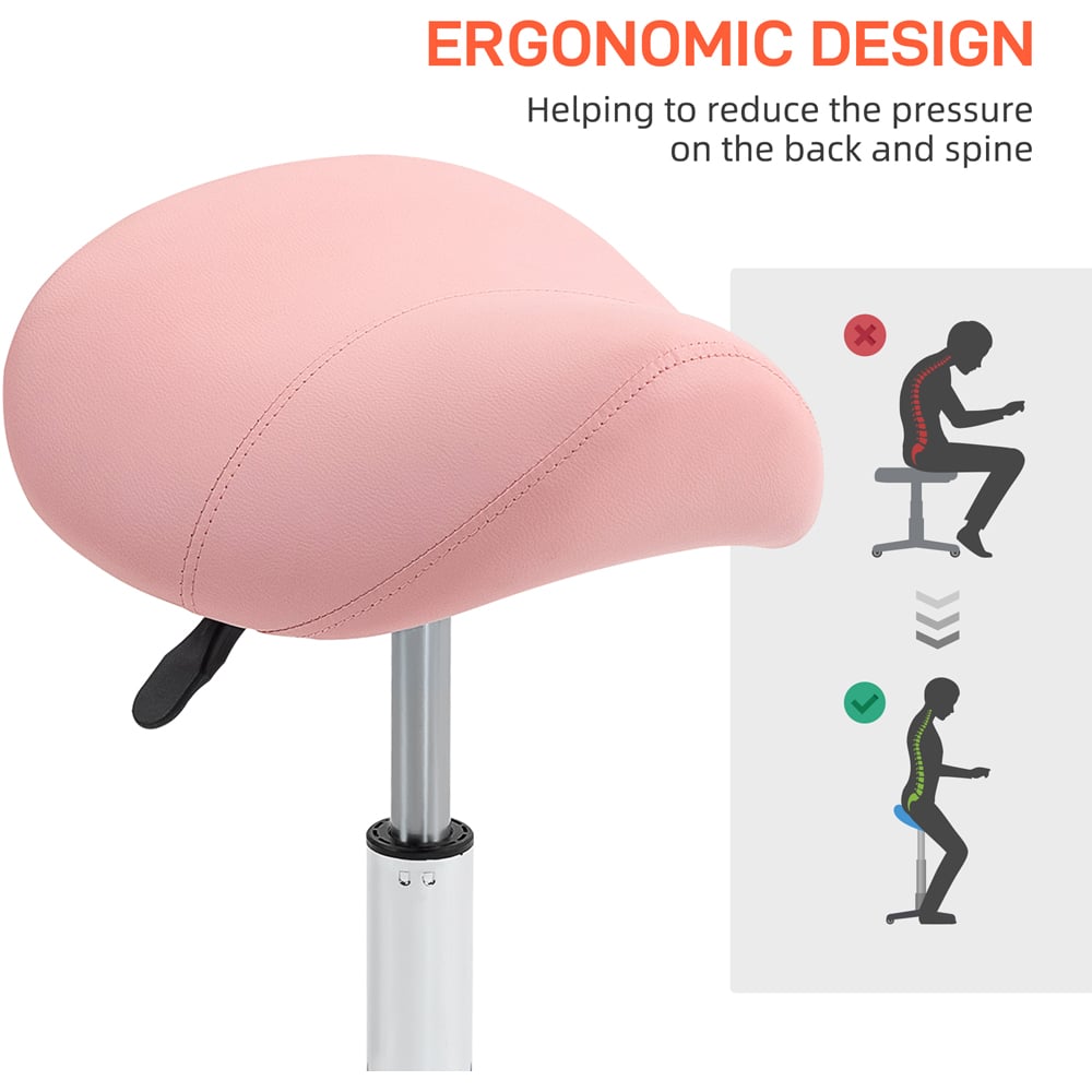 Portland Pink PU Leather Adjustable Saddle Stool with Moulded Padded Seat Image 7