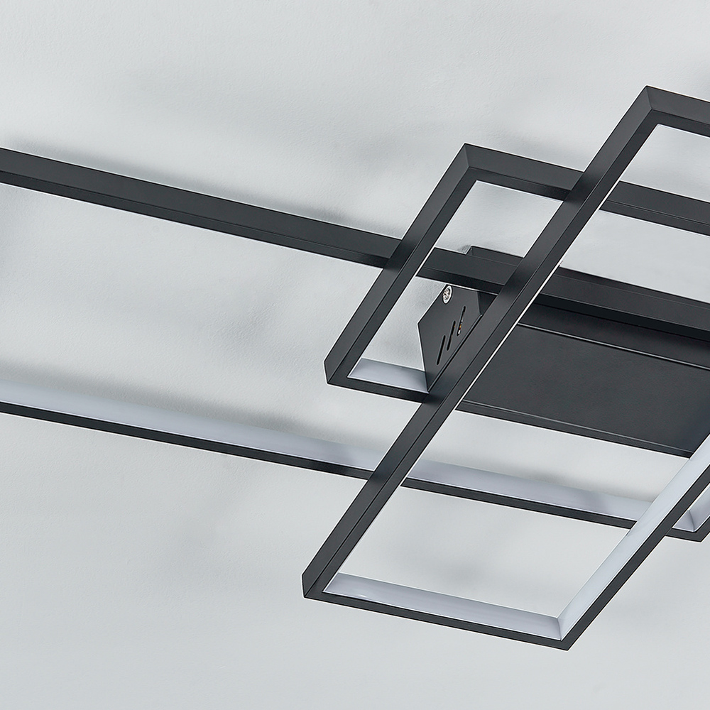Living and Home 35 inch Rectangular Semi-Flush Ceiling Light Black Image 5