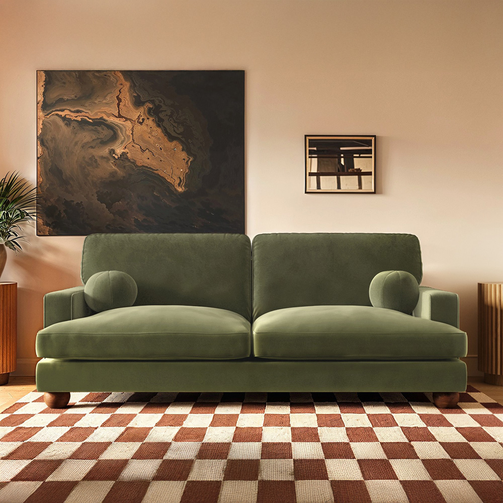 Solace+Co Addison 3 Seater Khaki Green Velvet Sofa Image 5