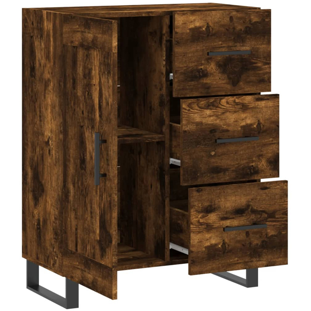 vidaXL Single Door 3 Drawer Smoked Oak Sideboard Image 6