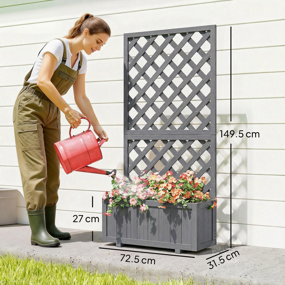 Outsunny Grey Wooden Raised Garden Bed with Trellis 150 x 32 x 73cm Image 9