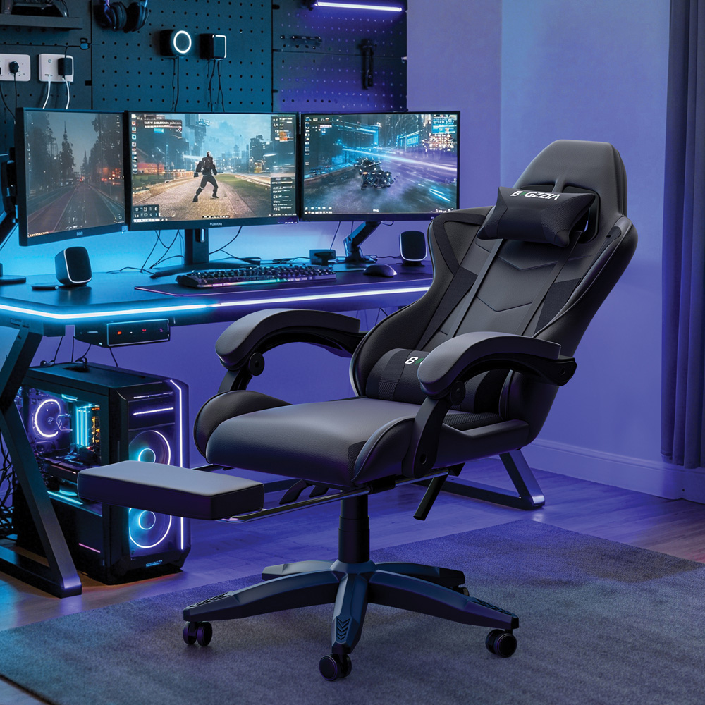 Rattrix Black Height Adjustable Gaming Chair with Footrest and Lumbar Cushion Image 3