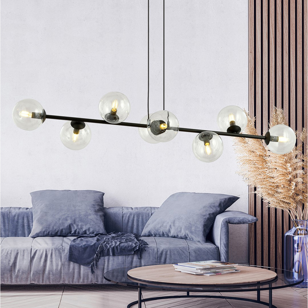 Emibig Rossi 8 Light Transparent Shade Black E14 Ceiling Pendant Light Image 2