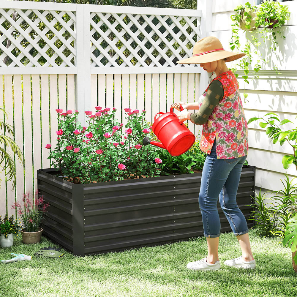Outsunny Galvanised Steel Black Outdoor Raised Bed with Reinforced Rod 180 x 90cm Image 2