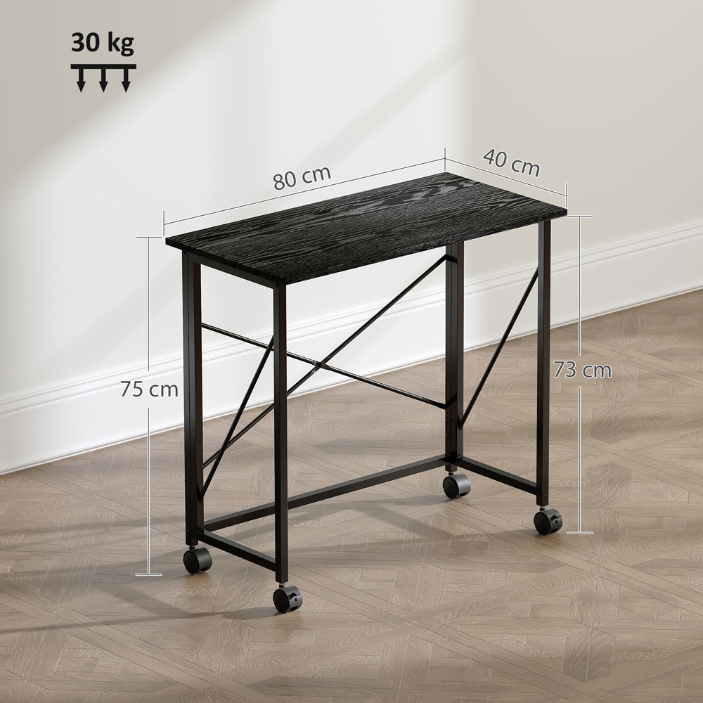 HOMCOM Black Foldable Desk with Wheels Image 9