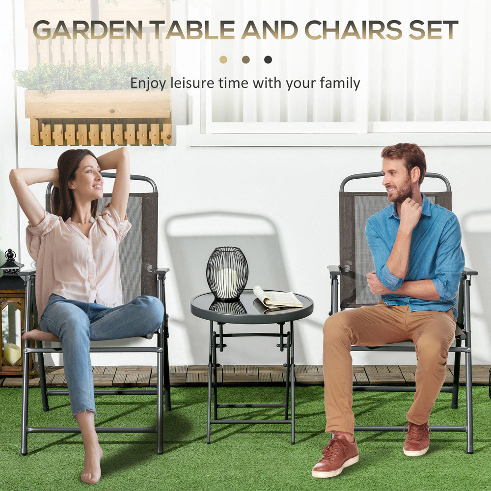 Outsunny 2 Seater Brown Glass Top Foldable Bistro Set Image 6