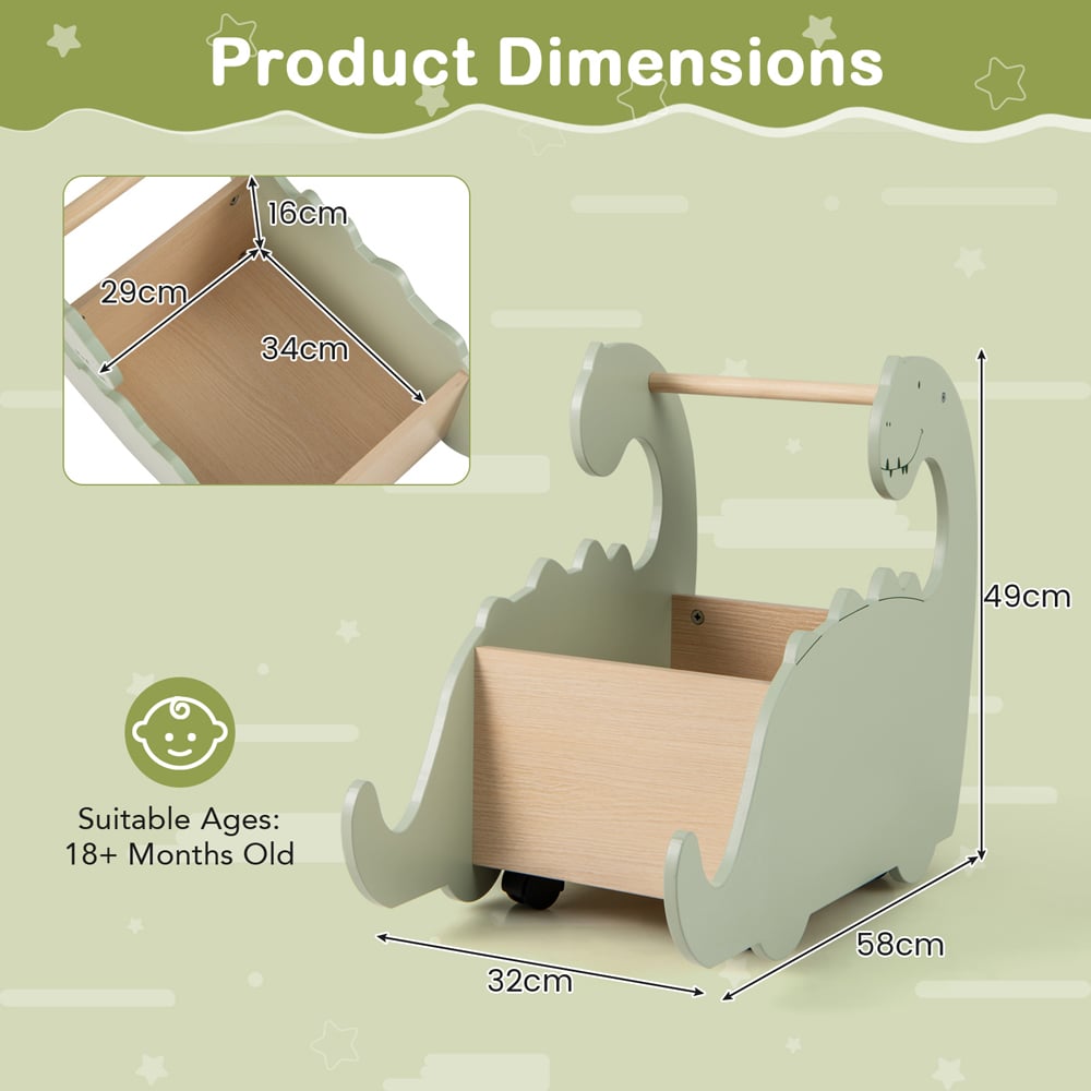 Costway 2-in-1 Green Wooden Baby Push Walker with Pine Wood Handle Image 7