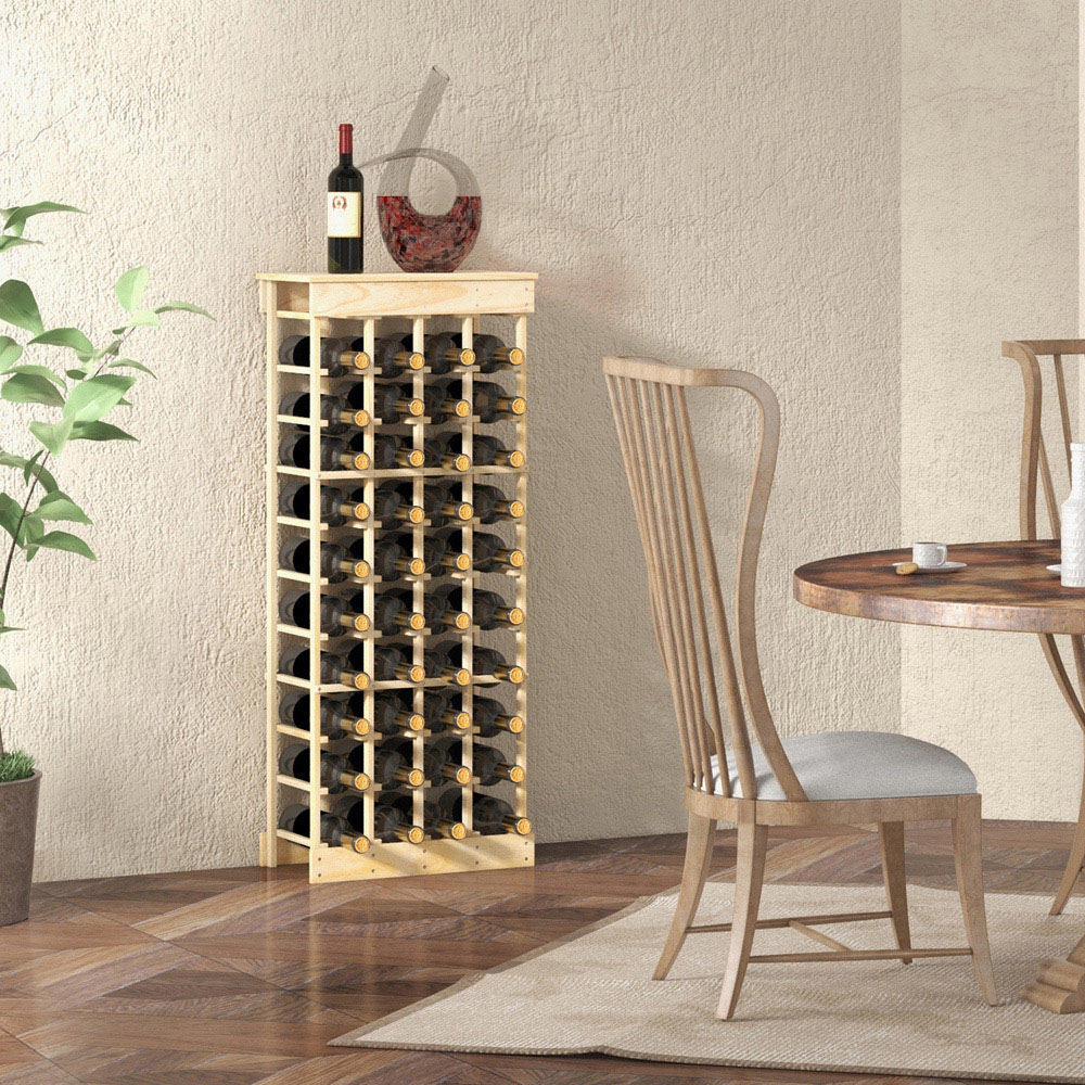 Costway 40 Bottle Pine Wood Freestanding Wine Rack Image 5