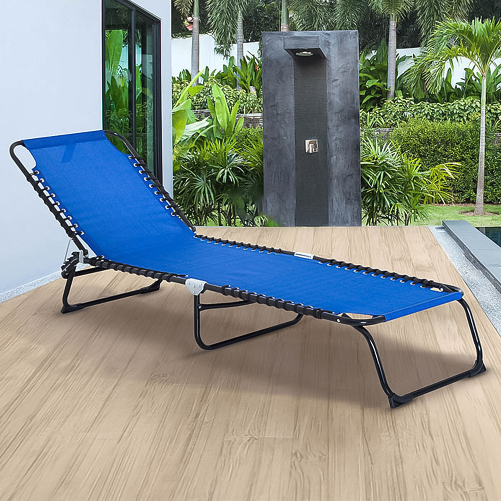 Outsunny Blue Reclining Folding Sun Lounger Image 1