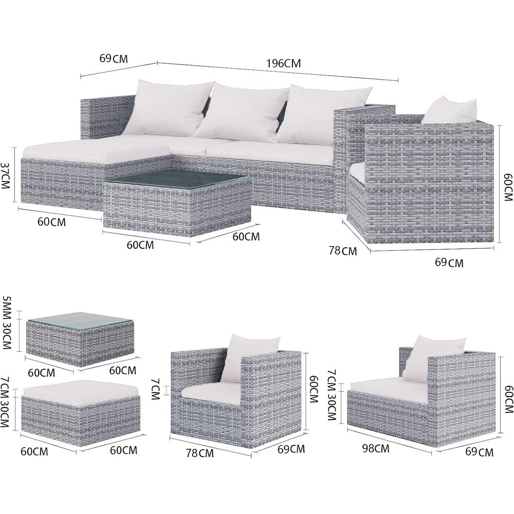 Rattrix 5 Seater Grey Rattan Modular Garden Corner Sofa Set with Cushion Image 8