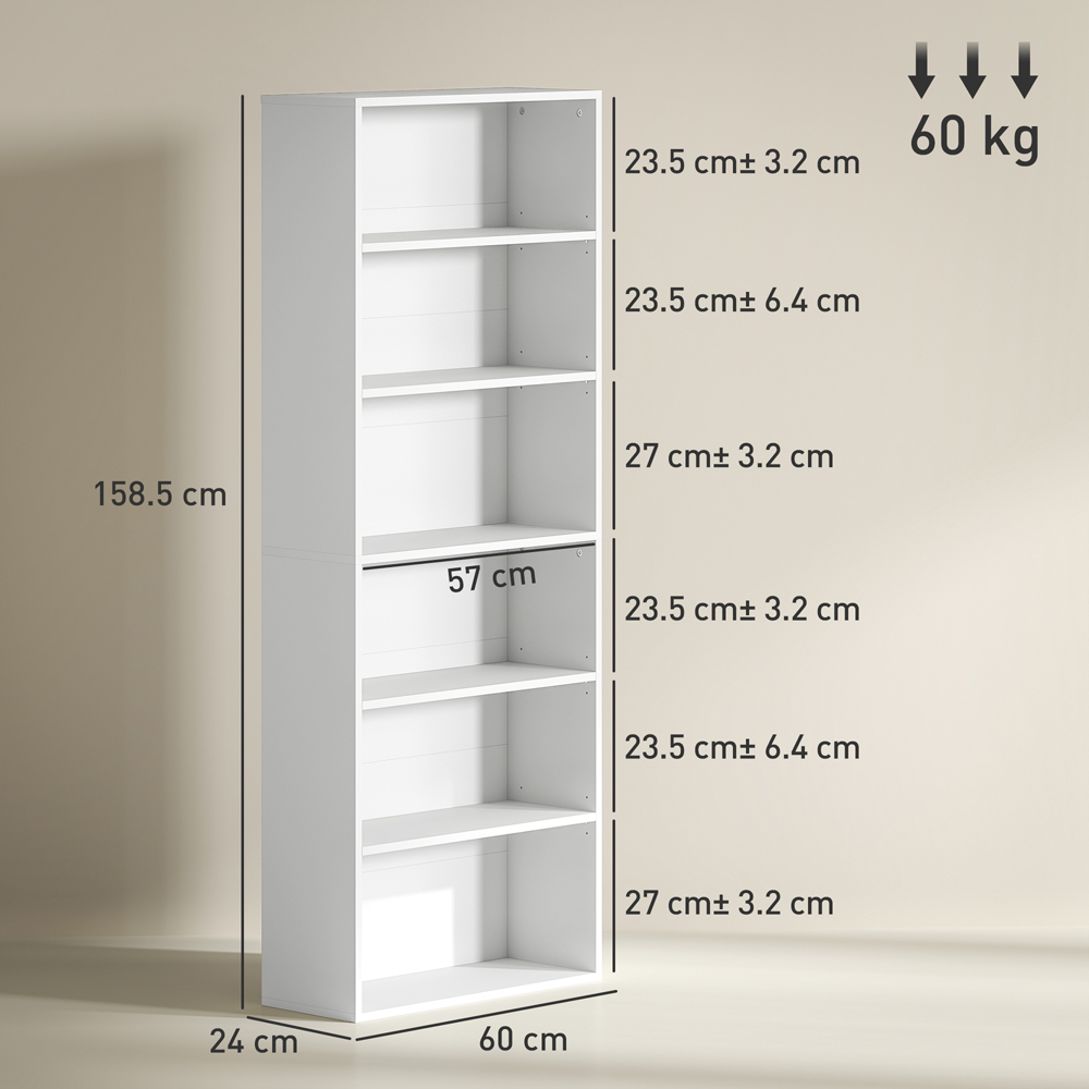 HOMCOM 6 Shelf White Freestanding Bookshelf Image 9