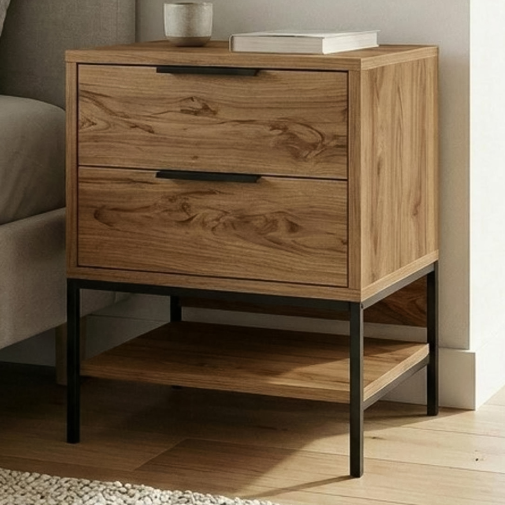 Decortie Mars 2 Drawer Single Shelf Deep Oud Bedside Table Image 1