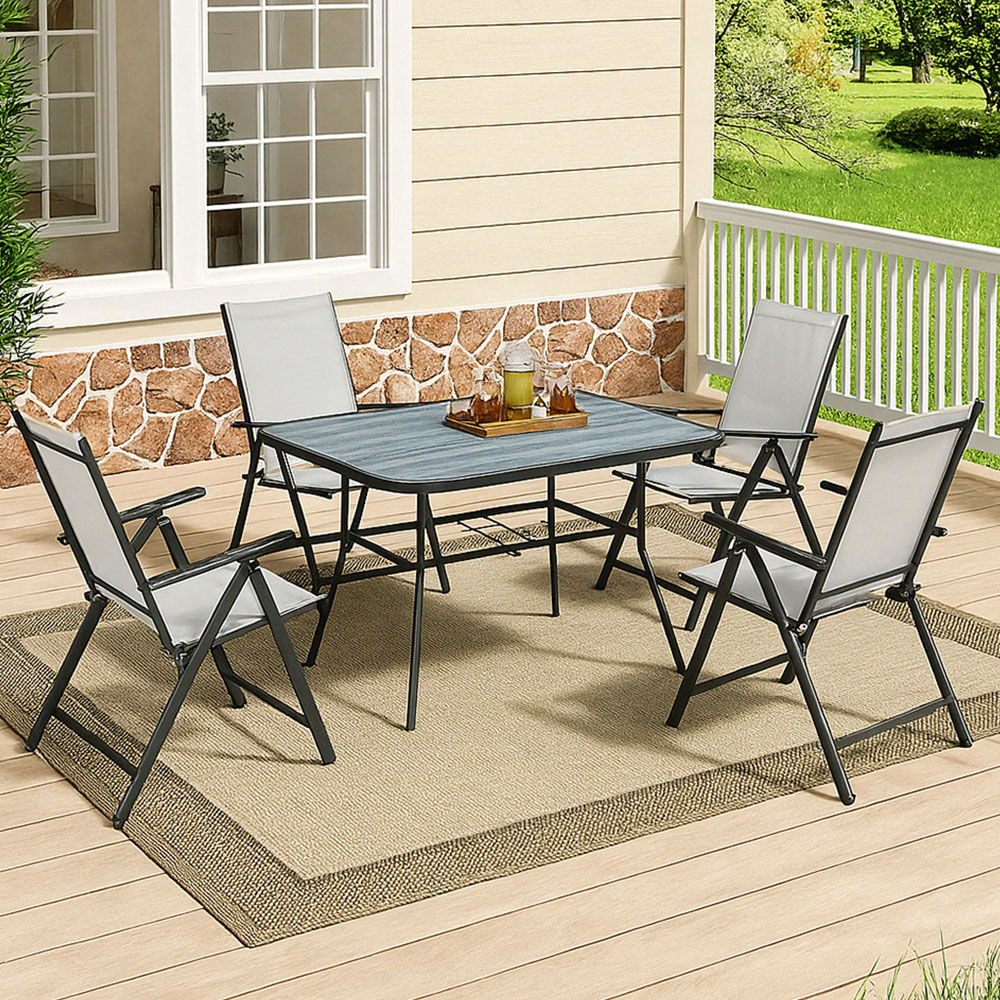 Living and Home 4 Seater Black Wood Grain Rectangular Patio Set Image 1
