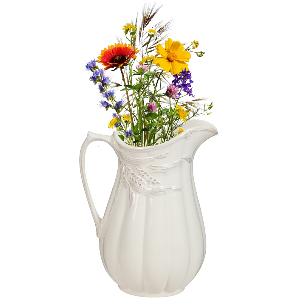 Dibor Radway White Botanical Leaf Motif Ribbed Pitcher Jug Vase Image 1