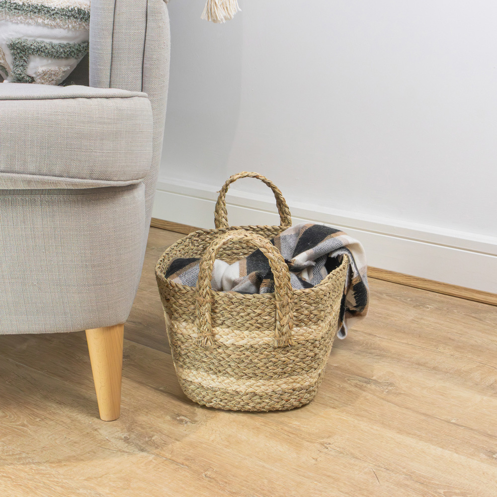 JVL Palma Large Maize Natural Rectangular Storage Basket with Handle Image 7