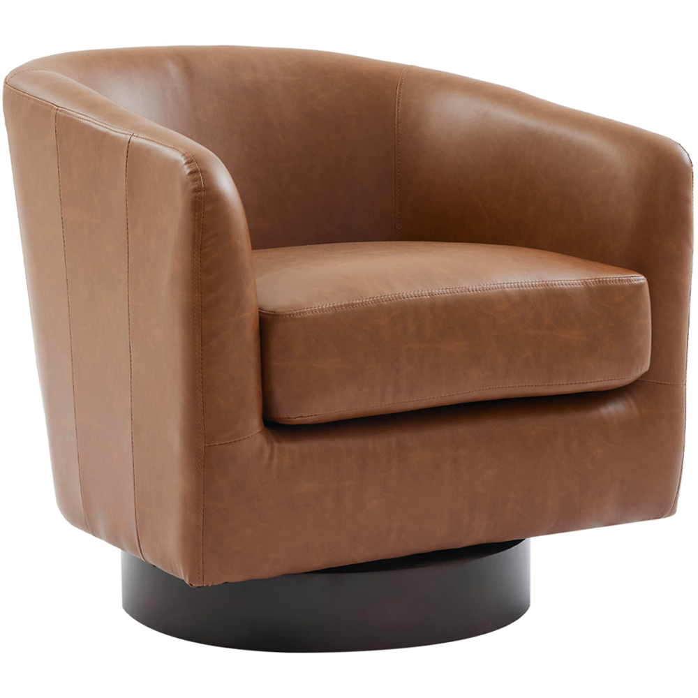 Living and Home Brown PU Leather Retro Swivel Armchair Image 2