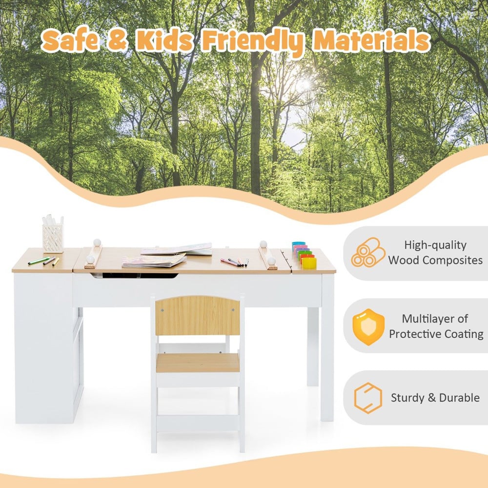 Costway 2 in 1 Kids Table and Chair Set Natural Image 8