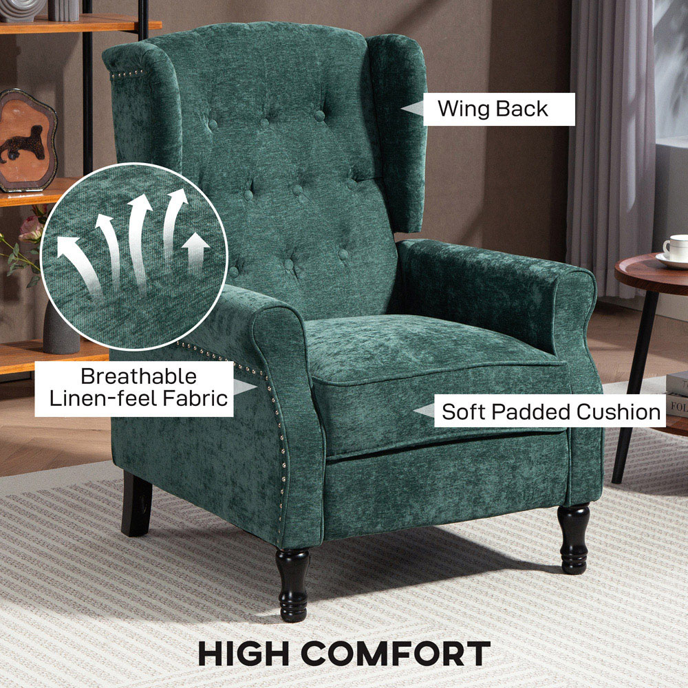 HOMCOM Dark Green Manual Recliner Armchair Recliner with Footrest Image 7