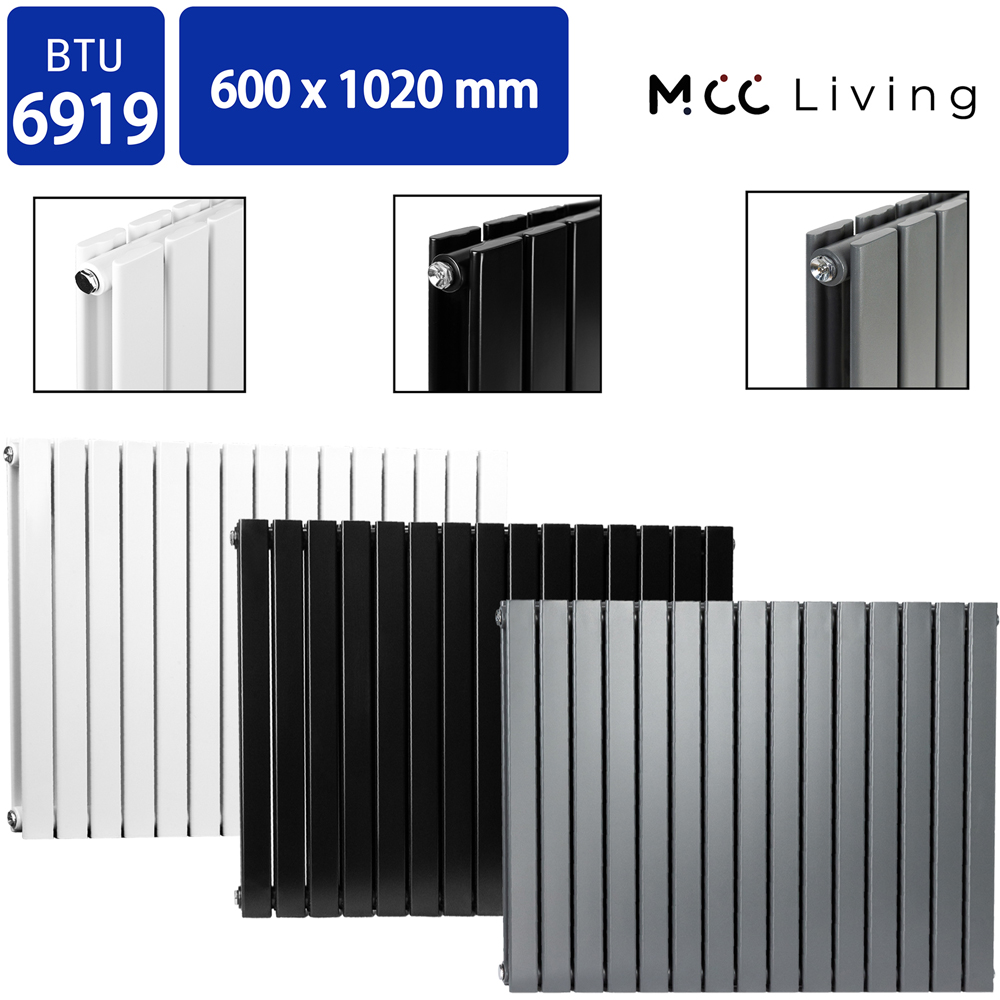 Black 6919 BTU Double Flat Panel Vertical Column Radiator 600 x 1020mm Image 4