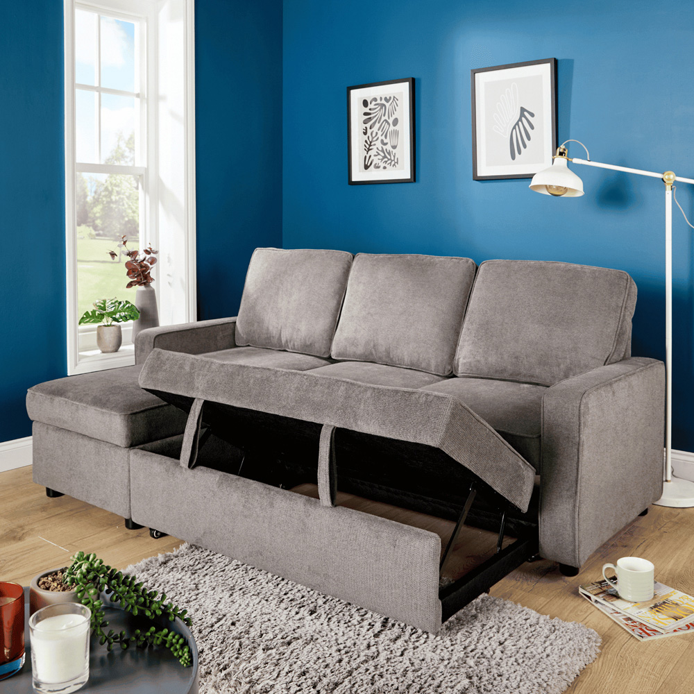 Home Source Kingston Grey Sectional Upholstered Corner Sofa with Pull Out Bed Image 6