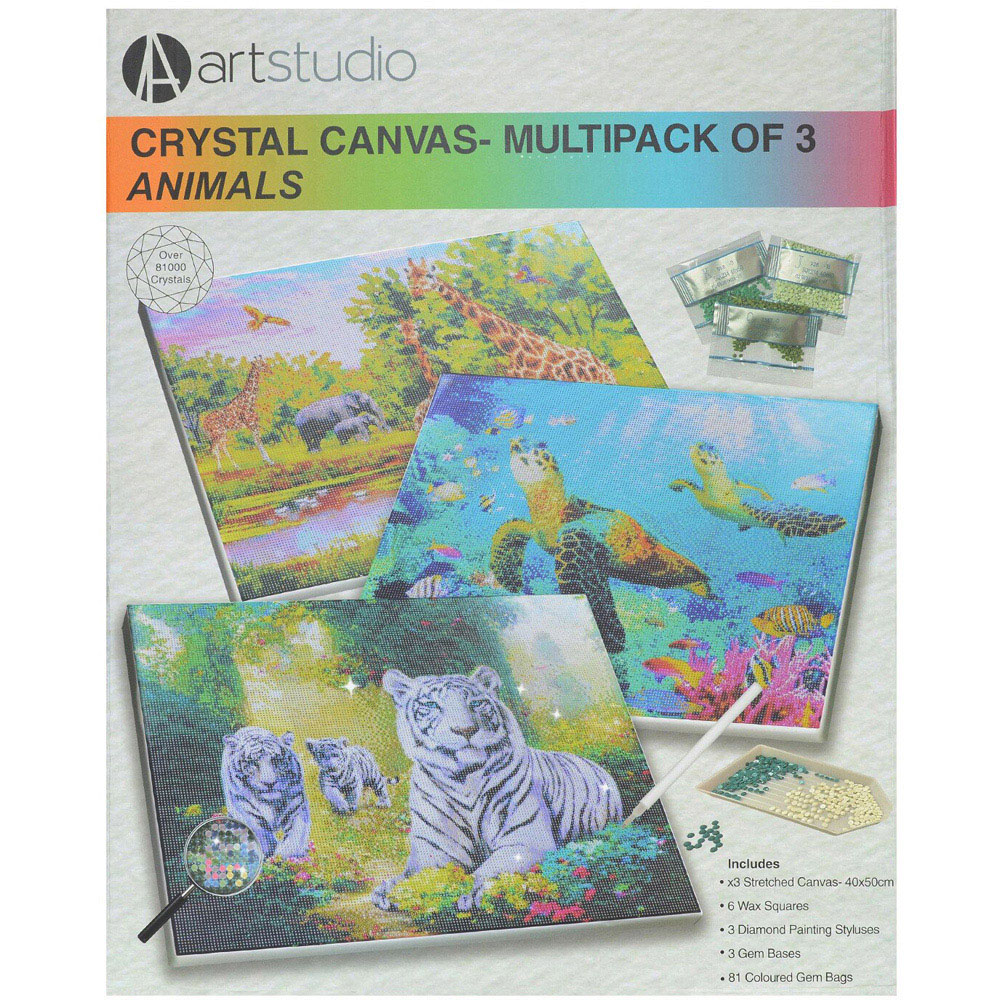 Art Studio Make Your Own Animal Crystal Canvas Kit 3 Pack Image 1