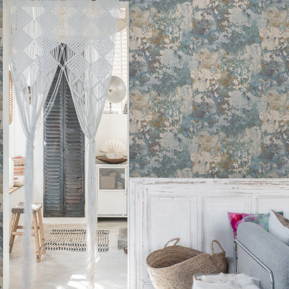 Grandeco Tempera Aqua and Yellow Wallpaper Image 2