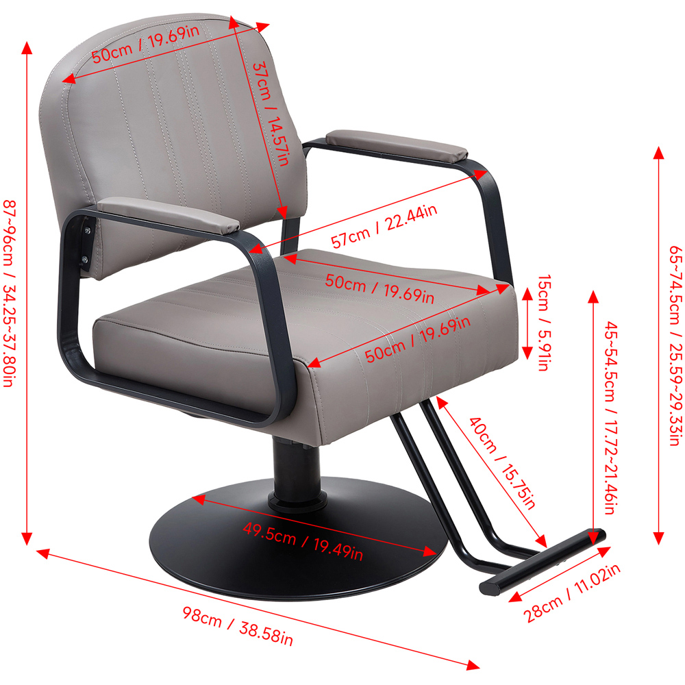 Living and Home Grey and Black Swivel Base Salon Barber Chair with Hydraulic Lift Image 9
