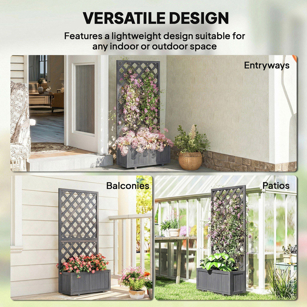 Outsunny Grey Wooden Raised Garden Bed with Trellis 150 x 32 x 73cm Image 5