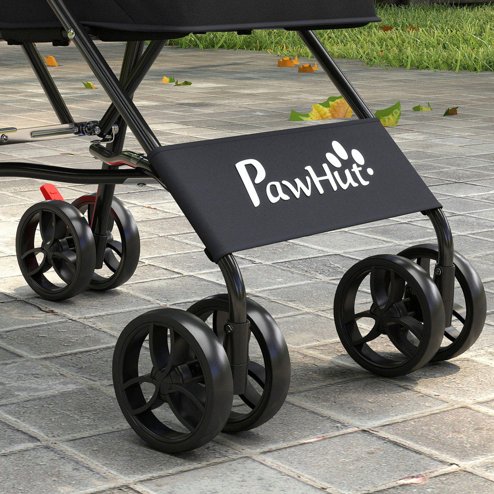 PawHut Black Foldable Dog Stroller with Mesh Windows for Mini Dogs Image 4