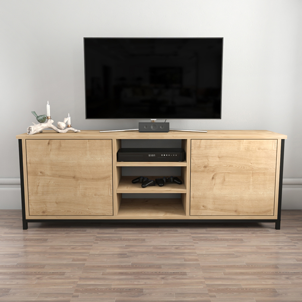 Decorotika Otis 2 Door 3 Shelf Black and Oak TV Stand for 63 inch TV Image 4