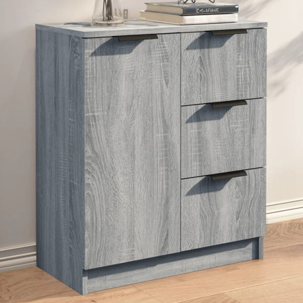 vidaXL Single Door 3 Drawer Grey Sonoma Wooden Sideboard Image 1