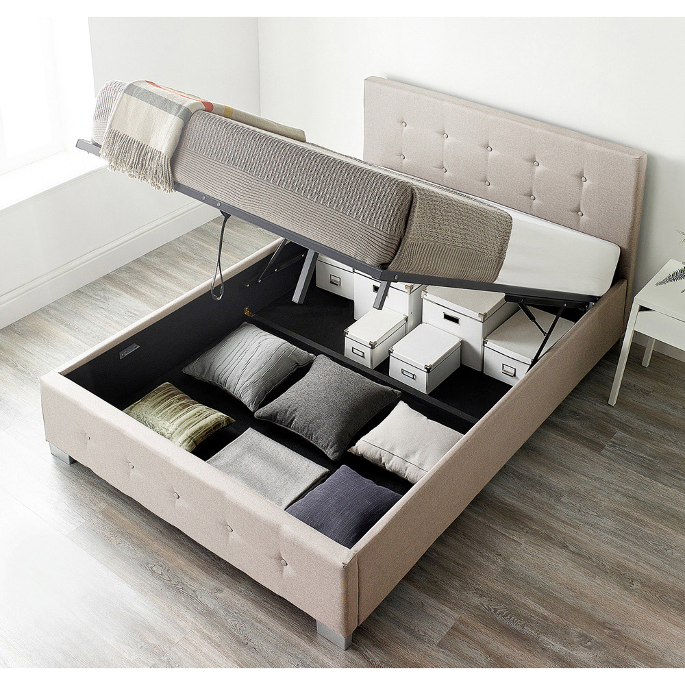 Aspire Small Double Beige Linen End Lift Ottoman Storage Bed Image 5