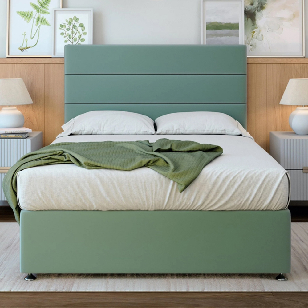 Bedmaster King Size Duck Egg Plush Velvet 2 Drawer Divan Base with Milan Headboard Image 1