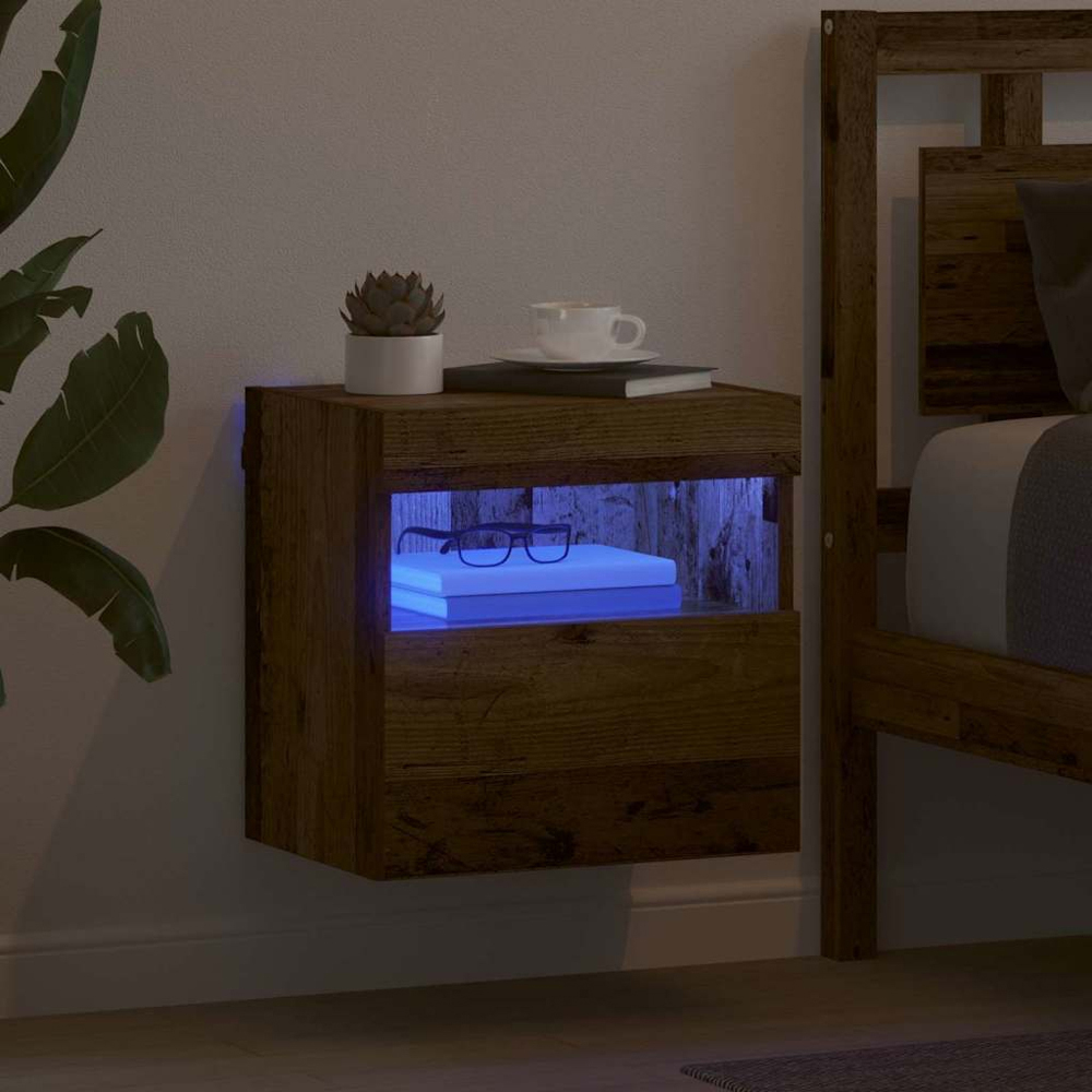 vidaXL Single Door Single Shelf Old Wood Wall Mounted TV Cabinet with LED Light Image 5