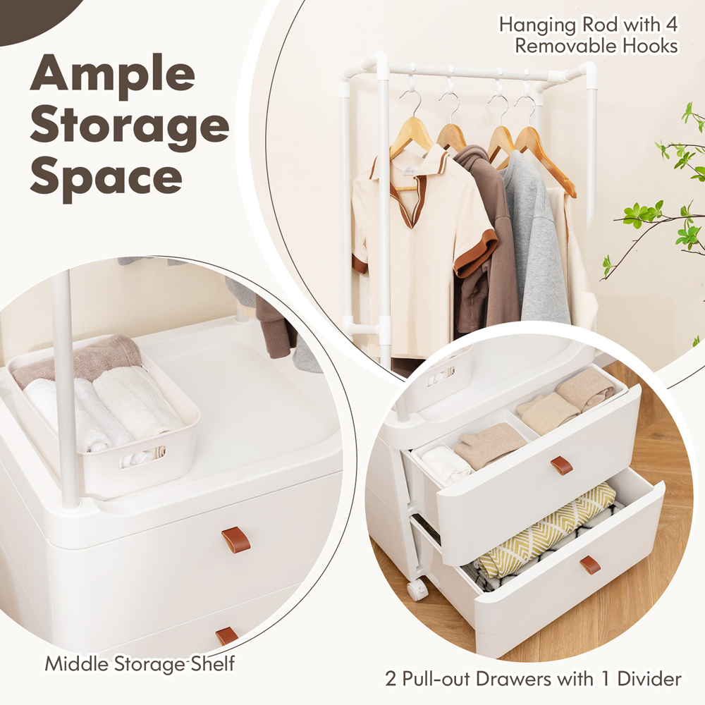 Costway 2 Drawer White Freestanding Clothing Rack Image 7
